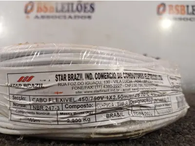 LOTE 220 - 01 ROLO DE CABO FLEXÍVEL 100M 1X2,5MM NA COR BRANCA(NOVO). (NO ESTADO) ATENÇÃO! FAZER A VISITAÇÃO ANTES DE ARREMATAR, NÃO SABEMOS SE FUNCIONA. LEILÃO NÃO TEM GARANTIA E NEM DEVOLUÇÃO, SUJEITO A POSSÍVEIS AVARIAS VISÍVEIS/OCULTAS E/OU AUSÊNCIA DE COMPONENTES.