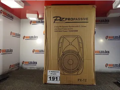 LOTE 191 - 01 CAIXA DE SOM PASSIVA PRO ÁUDIO PX-12. (NO ESTADO) ATENÇÃO! FAZER A VISITAÇÃO ANTES DE ARREMATAR, NÃO SABEMOS SE FUNCIONA. LEILÃO NÃO TEM GARANTIA E NEM DEVOLUÇÃO, SUJEITO A POSSÍVEIS AVARIAS VISÍVEIS/OCULTAS E/OU AUSÊNCIA DE COMPONENTES.