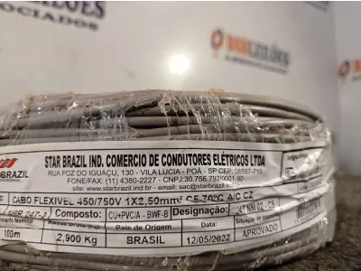 LOTE 180 - 01 ROLO DE CABO FLEXÍVEL 100M 1X2,5MM NA COR CINZA(NOVO). (NO ESTADO) ATENÇÃO! FAZER A VISITAÇÃO ANTES DE ARREMATAR, NÃO SABEMOS SE FUNCIONA. LEILÃO NÃO TEM GARANTIA E NEM DEVOLUÇÃO, SUJEITO A POSSÍVEIS AVARIAS VISÍVEIS/OCULTAS E/OU AUSÊNCIA DE COMPONENTES.