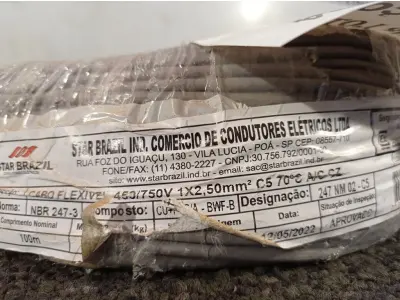LOTE 250 - 01 ROLO DE CABO FLEXÍVEL 100M 1X2,5MM NA COR CINZA(NOVO). (NO ESTADO) ATENÇÃO! FAZER A VISITAÇÃO ANTES DE ARREMATAR, NÃO SABEMOS SE FUNCIONA. LEILÃO NÃO TEM GARANTIA E NEM DEVOLUÇÃO, SUJEITO A POSSÍVEIS AVARIAS VISÍVEIS/OCULTAS E/OU AUSÊNCIA DE COMPONENTES.