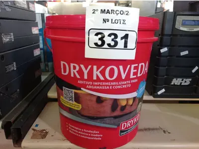 LOTE 331 - 01 BALDE DE DRYKOVEDA, ADITIVO IMPERMEABILIZANTE PARA CONCRETO E ARGAMASSA. (NO ESTADO) ATENÇÃO! FAZER A VISITAÇÃO ANTES DE ARREMATAR, NÃO SABEMOS SE FUNCIONA. LEILÃO NÃO TEM GARANTIA E NEM DEVOLUÇÃO, SUJEITO A POSSÍVEIS AVARIAS VISÍVEIS/OCULTAS E/OU AUSÊNCIA DE COMPONENTES.