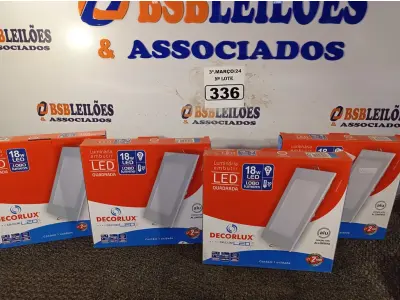 LOTE 336 - 04 LUMINÁRIAS DE LED EMBUTIR QUADRADA BIVOLT 18W 6500K DECORLUX. (NO ESTADO) ATENÇÃO! FAZER A VISITAÇÃO ANTES DE ARREMATAR, NÃO SABEMOS SE FUNCIONA. LEILÃO NÃO TEM GARANTIA E NEM DEVOLUÇÃO, SUJEITO A POSSÍVEIS AVARIAS VISÍVEIS/OCULTAS E/OU AUSÊNCIA DE COMPONENTES.