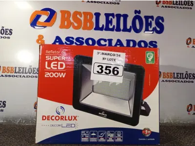 LOTE 356 - 01 REFLETOR DE SUPER LED 200W BIVOLT E DURAÇÃO DE 20.000 HORAS 6.000K MARCA DECORLUX. (NOVO). (NO ESTADO) ATENÇÃO! FAZER A VISITAÇÃO ANTES DE ARREMATAR, NÃO SABEMOS SE FUNCIONA. LEILÃO NÃO TEM GARANTIA E NEM DEVOLUÇÃO, SUJEITO A POSSÍVEIS AVARIAS VISÍVEIS/OCULTAS E/OU AUSÊNCIA DE COMPONENTES.