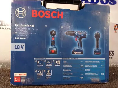 LOTE 343 - 01 FURADEIRA DE IMPACTO PROFISSIONAL A BATERIA MODELO:GSB180-LI220V 710W MARCA BOSCH. (NOVO) (NO ESTADO) ATENÇÃO! FAZER A VISITAÇÃO ANTES DE ARREMATAR, NÃO SABEMOS SE FUNCIONA. LEILÃO NÃO TEM GARANTIA E NEM DEVOLUÇÃO, SUJEITO A POSSÍVEIS AVARIAS VISÍVEIS/OCULTAS E/OU AUSÊNCIA DE COMPONENTES.