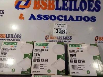LOTE 338 - 04 LUMINÁRIAS DE LED SOBREPOR BIVOLT 18W 6500K TASHIBRA. (NO ESTADO) ATENÇÃO! FAZER A VISITAÇÃO ANTES DE ARREMATAR, NÃO SABEMOS SE FUNCIONA. LEILÃO NÃO TEM GARANTIA E NEM DEVOLUÇÃO, SUJEITO A POSSÍVEIS AVARIAS VISÍVEIS/OCULTAS E/OU AUSÊNCIA DE COMPONENTES.