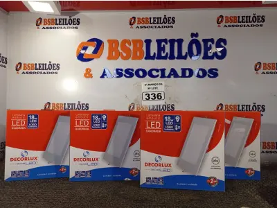 LOTE 336 - 04 LUMINÁRIAS DE LED EMBUTIR QUADRADA BIVOLT 18W 6500K DECORLUX. (NO ESTADO) ATENÇÃO! FAZER A VISITAÇÃO ANTES DE ARREMATAR, NÃO SABEMOS SE FUNCIONA. LEILÃO NÃO TEM GARANTIA E NEM DEVOLUÇÃO, SUJEITO A POSSÍVEIS AVARIAS VISÍVEIS/OCULTAS E/OU AUSÊNCIA DE COMPONENTES.