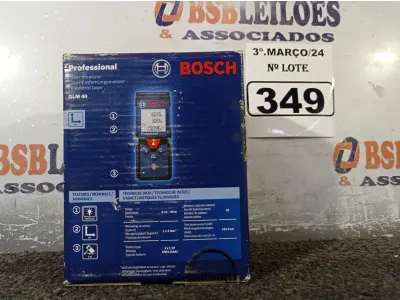 LOTE 349 - 01 TRENA A LASER GLM 40 MARCA BOSCH. (NOVO). (NO ESTADO) ATENÇÃO! FAZER A VISITAÇÃO ANTES DE ARREMATAR, NÃO SABEMOS SE FUNCIONA. LEILÃO NÃO TEM GARANTIA E NEM DEVOLUÇÃO, SUJEITO A POSSÍVEIS AVARIAS VISÍVEIS/OCULTAS E/OU AUSÊNCIA DE COMPONENTES.