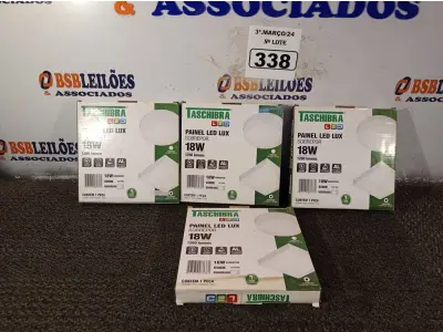 LOTE 338 - 04 LUMINÁRIAS DE LED SOBREPOR BIVOLT 18W 6500K TASHIBRA. (NO ESTADO) ATENÇÃO! FAZER A VISITAÇÃO ANTES DE ARREMATAR, NÃO SABEMOS SE FUNCIONA. LEILÃO NÃO TEM GARANTIA E NEM DEVOLUÇÃO, SUJEITO A POSSÍVEIS AVARIAS VISÍVEIS/OCULTAS E/OU AUSÊNCIA DE COMPONENTES.