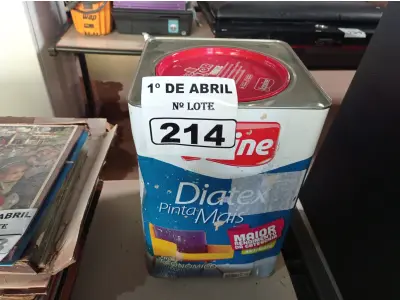 LOTE 214 - 01 LATA DE TINTA IQUINE DIATEX PINTA MAIS FOSCO AVELUDADO 18L NA COR CAMARÃO. (NO ESTADO) ATENÇÃO! FAZER A VISITAÇÃO ANTES DE ARREMATAR, NÃO SABEMOS SE FUNCIONA. LEILÃO NÃO TEM GARANTIA E NEM DEVOLUÇÃO, SUJEITO A POSSÍVEIS AVARIAS VISÍVEIS/OCULTAS E/OU AUSÊNCIA DE COMPONENTES.
