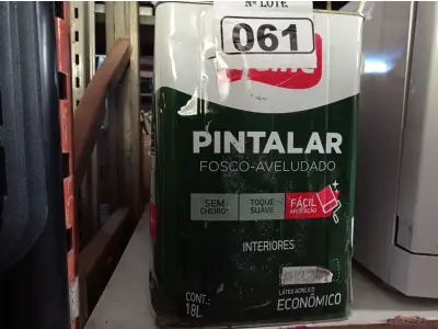 LOTE 061 - 01 LATA DE TINTA IQUINE PINTALAR 18L FOSCO AVELUDADO NA COR VERDE PISCINA. (NO ESTADO) ATENÇÃO! FAZER A VISITAÇÃO ANTES DE ARREMATAR, NÃO SABEMOS SE FUNCIONA. LEILÃO NÃO TEM GARANTIA E NEM DEVOLUÇÃO, SUJEITO A POSSÍVEIS AVARIAS VISÍVEIS/OCULTAS E/OU AUSÊNCIA DE COMPONENTES.