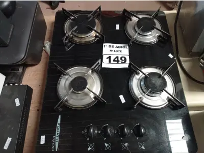 LOTE 149 - 01 FOGÃO COOKTOP A GÁS 04 BOCAS. (NO ESTADO) ATENÇÃO! FAZER A VISITAÇÃO ANTES DE ARREMATAR, NÃO SABEMOS SE FUNCIONA. LEILÃO NÃO TEM GARANTIA E NEM DEVOLUÇÃO, SUJEITO A POSSÍVEIS AVARIAS VISÍVEIS/OCULTAS E/OU AUSÊNCIA DE COMPONENTES.