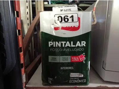LOTE 061 - 01 LATA DE TINTA IQUINE PINTALAR 18L FOSCO AVELUDADO NA COR VERDE PISCINA. (NO ESTADO) ATENÇÃO! FAZER A VISITAÇÃO ANTES DE ARREMATAR, NÃO SABEMOS SE FUNCIONA. LEILÃO NÃO TEM GARANTIA E NEM DEVOLUÇÃO, SUJEITO A POSSÍVEIS AVARIAS VISÍVEIS/OCULTAS E/OU AUSÊNCIA DE COMPONENTES.