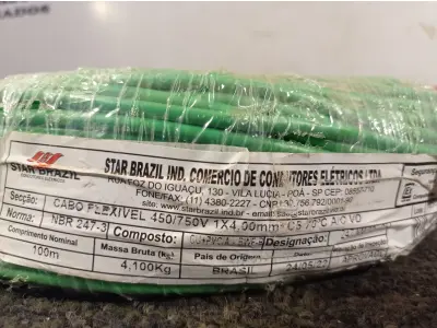 LOTE 365 - 01 ROLO DE CABO FLEXÍVEL 100M 4MM NA COR VERDE(NOVO). (NO ESTADO) ATENÇÃO! FAZER A VISITAÇÃO ANTES DE ARREMATAR, NÃO SABEMOS SE FUNCIONA. LEILÃO NÃO TEM GARANTIA E NEM DEVOLUÇÃO, SUJEITO A POSSÍVEIS AVARIAS VISÍVEIS/OCULTAS E/OU AUSÊNCIA DE COMPONENTES.