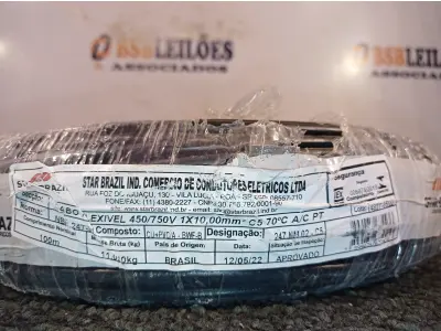 LOTE 409 - 01 ROLO DE CABO FLEXÍVEL 100M 10MM NA COR PRETA(NOVO). (NO ESTADO) ATENÇÃO! FAZER A VISITAÇÃO ANTES DE ARREMATAR, NÃO SABEMOS SE FUNCIONA. LEILÃO NÃO TEM GARANTIA E NEM DEVOLUÇÃO, SUJEITO A POSSÍVEIS AVARIAS VISÍVEIS/OCULTAS E/OU AUSÊNCIA DE COMPONENTES.