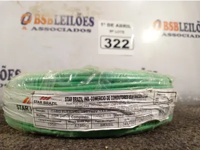 LOTE 322 - 01 ROLO DE CABO FLEXÍVEL 100M 4MM NA COR VERDE(NOVO). (NO ESTADO) ATENÇÃO! FAZER A VISITAÇÃO ANTES DE ARREMATAR, NÃO SABEMOS SE FUNCIONA. LEILÃO NÃO TEM GARANTIA E NEM DEVOLUÇÃO, SUJEITO A POSSÍVEIS AVARIAS VISÍVEIS/OCULTAS E/OU AUSÊNCIA DE COMPONENTES.
