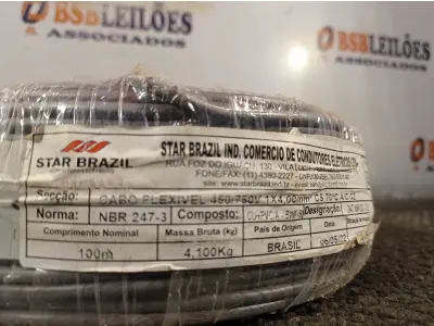 LOTE 415 - 01 ROLO DE CABO FLEXÍVEL 100M 4MM NA COR CINZA(NOVO). (NO ESTADO) ATENÇÃO! FAZER A VISITAÇÃO ANTES DE ARREMATAR, NÃO SABEMOS SE FUNCIONA. LEILÃO NÃO TEM GARANTIA E NEM DEVOLUÇÃO, SUJEITO A POSSÍVEIS AVARIAS VISÍVEIS/OCULTAS E/OU AUSÊNCIA DE COMPONENTES.