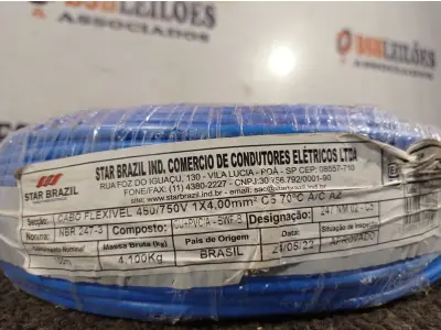 LOTE 376 - 01 ROLO DE CABO FLEXÍVEL 100M 4MM NA COR AZUL(NOVO). (NO ESTADO) ATENÇÃO! FAZER A VISITAÇÃO ANTES DE ARREMATAR, NÃO SABEMOS SE FUNCIONA. LEILÃO NÃO TEM GARANTIA E NEM DEVOLUÇÃO, SUJEITO A POSSÍVEIS AVARIAS VISÍVEIS/OCULTAS E/OU AUSÊNCIA DE COMPONENTES.