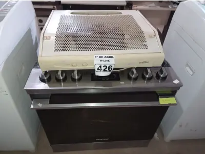 LOTE 426 - 01 FOGÃO A GÁS DE EMBUTIR 05 BOCAS COM AVARIAS E 01 DEPURADOR DE AR. (NO ESTADO) ATENÇÃO! FAZER A VISITAÇÃO ANTES DE ARREMATAR, NÃO SABEMOS SE FUNCIONA. LEILÃO NÃO TEM GARANTIA E NEM DEVOLUÇÃO, SUJEITO A POSSÍVEIS AVARIAS VISÍVEIS/OCULTAS E/OU AUSÊNCIA DE COMPONENTES.