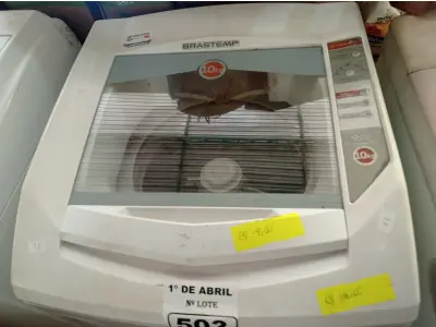 LOTE 503 - 01 MÁQUINA DE LAVAR ROUPAS MARCA BRASTEMP 10KG 127V. (NO ESTADO) ATENÇÃO! FAZER A VISITAÇÃO ANTES DE ARREMATAR, NÃO SABEMOS SE FUNCIONA. LEILÃO NÃO TEM GARANTIA E NEM DEVOLUÇÃO, SUJEITO A POSSÍVEIS AVARIAS VISÍVEIS/OCULTAS E/OU AUSÊNCIA DE COMPONENTES.