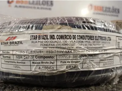 LOTE 380 - 01 ROLO DE CABO FLEXÍVEL 100M 4MM NA COR PRETA(NOVO). (NO ESTADO) ATENÇÃO! FAZER A VISITAÇÃO ANTES DE ARREMATAR, NÃO SABEMOS SE FUNCIONA. LEILÃO NÃO TEM GARANTIA E NEM DEVOLUÇÃO, SUJEITO A POSSÍVEIS AVARIAS VISÍVEIS/OCULTAS E/OU AUSÊNCIA DE COMPONENTES.