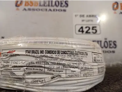 LOTE 425 - 01 ROLO DE CABO FLEXÍVEL 100M 2,5MM NA COR BRANCA(NOVO). (NO ESTADO) ATENÇÃO! FAZER A VISITAÇÃO ANTES DE ARREMATAR, NÃO SABEMOS SE FUNCIONA. LEILÃO NÃO TEM GARANTIA E NEM DEVOLUÇÃO, SUJEITO A POSSÍVEIS AVARIAS VISÍVEIS/OCULTAS E/OU AUSÊNCIA DE COMPONENTES.