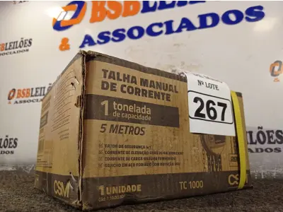 LOTE 267 - 01 TALHA MANUAL DE CORRENTE 1 TONELADA DE CAPACIDADE E 05 METROS MODELO: TC1000 CSM RENTAL PRO. (NOVA). (NO ESTADO)