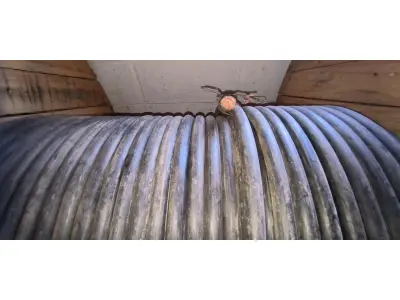 LOTE 108 - 01 CARRETEL COM CABO 150MM NA COR PRETA. (1KVA) COM 98,00 METROS (NO ESTADO)