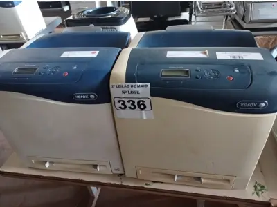 LOTE 336 - 02 IMPRESSORAS MARCAS XEROX PHASER 6500. (NO ESTADO) ATENÇÃO! FAZER A VISITAÇÃO ANTES DE ARREMATAR, NÃO SABEMOS SE FUNCIONA. LEILÃO NÃO TEM GARANTIA E NEM DEVOLUÇÃO, SUJEITO A POSSÍVEIS AVARIAS VISÍVEIS/OCULTAS E/OU AUSÊNCIA DE COMPONENTES.