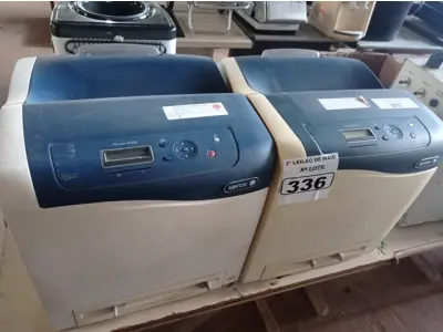 LOTE 336 - 02 IMPRESSORAS MARCAS XEROX PHASER 6500. (NO ESTADO) ATENÇÃO! FAZER A VISITAÇÃO ANTES DE ARREMATAR, NÃO SABEMOS SE FUNCIONA. LEILÃO NÃO TEM GARANTIA E NEM DEVOLUÇÃO, SUJEITO A POSSÍVEIS AVARIAS VISÍVEIS/OCULTAS E/OU AUSÊNCIA DE COMPONENTES.