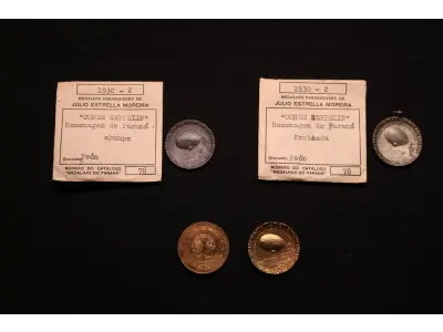 LOTE 031 - LOTE 31 – MEDALHAS CONDE ZEPPELIN 	MEDALHA	OBSERVAÇÕES 1.		Medalha Conde Zeppelin. Curitiba. 1930  Gravador: José Peón	Prateada – envelope da Coleção Júlio Estrella Moreira 2.		Medalha Conde Zeppelin. Curitiba. 1930  Gravador: José Peón	Chumbo – envelope da Coleção Júlio Estrella Moreira 3.		Medalha Conde Zeppelin. Curitiba. 1930  Gravador: José Peón	Dourada 4.		Medalha Conde Zeppelin. Curitiba. 1930  Gravador: José Peón	Dourada