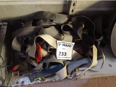 LOTE 233 - 05 CINTOS DE SEGURANÇA. (NO ESTADO) ATENÇÃO! FAZER A VISITAÇÃO ANTES DE ARREMATAR, NÃO SABEMOS SE FUNCIONA. LEILÃO NÃO TEM GARANTIA E NEM DEVOLUÇÃO, SUJEITO A POSSÍVEIS AVARIAS VISÍVEIS/OCULTAS E/OU AUSÊNCIA DE COMPONENTES.