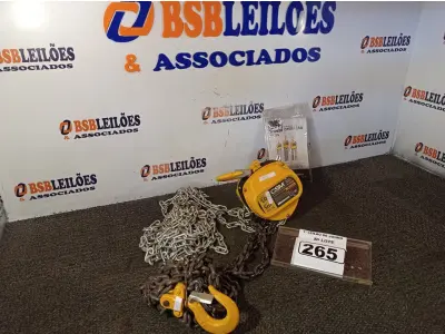 LOTE 265 - 01 TALHA MANUAL DE CORRENTE 1T 5M DE ELEVAÇÃO CSM. (NO ESTADO) ATENÇÃO! FAZER A VISITAÇÃO ANTES DE ARREMATAR, NÃO SABEMOS SE FUNCIONA. LEILÃO NÃO TEM GARANTIA E NEM DEVOLUÇÃO, SUJEITO A POSSÍVEIS AVARIAS VISÍVEIS/OCULTAS E/OU AUSÊNCIA DE COMPONENTES.