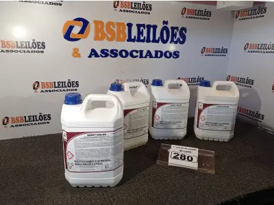 LOTE 280 - 04 GALÕES DE DESINFETANTE PARA INDÚSTRIA ALIMENTÍCIA E AFINS, EXCLUSIVAMENTE PARA USO PROFISSIONAL. CADA GALÃO CONTÉM 5 LITROS. (NO ESTADO) ATENÇÃO! FAZER A VISITAÇÃO ANTES DE ARREMATAR, NÃO SABEMOS SE FUNCIONA. LEILÃO NÃO TEM GARANTIA E NEM DEVOLUÇÃO, SUJEITO A POSSÍVEIS AVARIAS VISÍVEIS/OCULTAS E/OU AUSÊNCIA DE COMPONENTES.