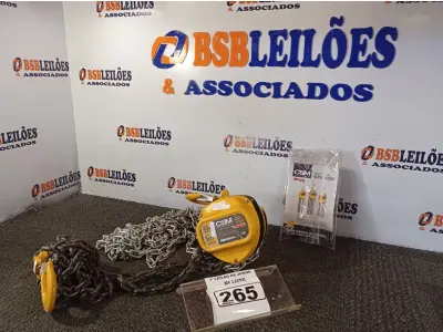 LOTE 265 - 01 TALHA MANUAL DE CORRENTE 1T 5M DE ELEVAÇÃO CSM. (NO ESTADO) ATENÇÃO! FAZER A VISITAÇÃO ANTES DE ARREMATAR, NÃO SABEMOS SE FUNCIONA. LEILÃO NÃO TEM GARANTIA E NEM DEVOLUÇÃO, SUJEITO A POSSÍVEIS AVARIAS VISÍVEIS/OCULTAS E/OU AUSÊNCIA DE COMPONENTES.