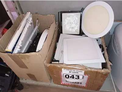 LOTE 043 - 01 LOTE COM VÁRIAS LUMINÁRIAS. (NO ESTADO) ATENÇÃO! FAZER A VISITAÇÃO ANTES DE ARREMATAR, NÃO SABEMOS SE FUNCIONA. LEILÃO NÃO TEM GARANTIA E NEM DEVOLUÇÃO, SUJEITO A POSSÍVEIS AVARIAS VISÍVEIS/OCULTAS E/OU AUSÊNCIA DE COMPONENTES.