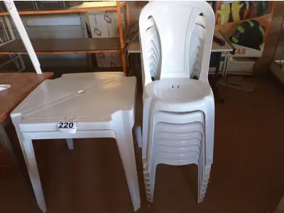 LOTE 220 - 02 JOGOS DE MESAS QUADRADAS DE PLÁSTICO NA COR BRANCA. (NO ESTADO) ATENÇÃO! FAZER A VISITAÇÃO ANTES DE ARREMATAR, NÃO SABEMOS SE FUNCIONA. LEILÃO NÃO TEM GARANTIA E NEM DEVOLUÇÃO, SUJEITO A POSSÍVEIS AVARIAS VISÍVEIS/OCULTAS E/OU AUSÊNCIA DE COMPONENTES.