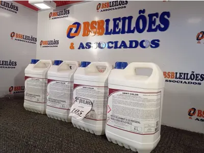LOTE 105 - 04 GALÕES COM 5L CADA DE DESINFETANTE PARA HORTIFRUTÍCOLAS E DE AGUA. (NO ESTADO) ATENÇÃO! FAZER A VISITAÇÃO ANTES DE ARREMATAR, NÃO SABEMOS SE FUNCIONA. LEILÃO NÃO TEM GARANTIA E NEM DEVOLUÇÃO, SUJEITO A POSSÍVEIS AVARIAS VISÍVEIS/OCULTAS E/OU AUSÊNCIA DE COMPONENTES.