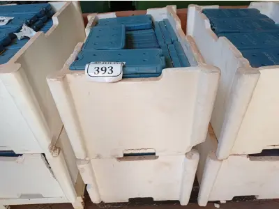 LOTE 324 - 02 CAIXAS COM GELO REUTILIZÁVEL (NO ESTADO) ATENÇÃO! FAZER A VISITAÇÃO ANTES DE ARREMATAR, NÃO SABEMOS SE FUNCIONA. LEILÃO NÃO TEM GARANTIA E NEM DEVOLUÇÃO, SUJEITO A POSSÍVEIS AVARIAS VISÍVEIS/OCULTAS E/OU AUSÊNCIA DE COMPONENTES.
