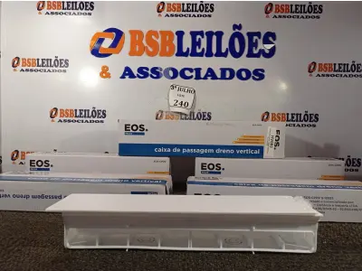 LOTE 240 - 05 CAIXAS DE PASSAGEM PARA DRENO VERTICAL MARCA EOS. (NO ESTADO) ATENÇÃO! FAZER A VISITAÇÃO ANTES DE ARREMATAR, NÃO SABEMOS SE FUNCIONA. LEILÃO NÃO TEM GARANTIA E NEM DEVOLUÇÃO, SUJEITO A POSSÍVEIS AVARIAS VISÍVEIS/OCULTAS E/OU AUSÊNCIA DE COMPONENTES.