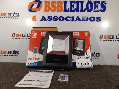 LOTE 046 - 02 REFLETORES DECORLED SUPERLED 220V 50W RGB PT – DECORLUX NOVO. (NO ESTADO)