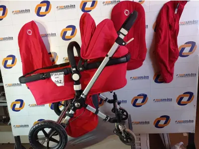 LOTE 062 - 01 CARRINHO DE BEBÊ - BUGABOO CAMELEON PLUS - CLÁSSICO E PASSEIO - VERMELHO/PRETO.  (NO ESTADO)