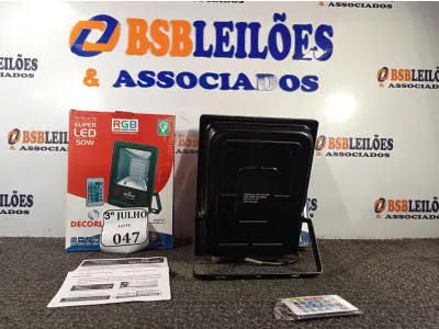 LOTE 047 - 02 REFLETORES DECORLED SUPERLED 220V 50W RGB PT – DECORLUX NOVO. (NO ESTADO)