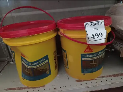 LOTE 499 - 02 BALDES DE SIKANOL ALVENARIA, ADITIVO PLASTIFICANTE PARA ARGAMASSA DE ASSENTAMENTO E REBOCO 18L. (NO ESTADO) ATENÇÃO! FAZER A VISITAÇÃO ANTES DE ARREMATAR, NÃO SABEMOS SE FUNCIONA. LEILÃO NÃO TEM GARANTIA E NEM DEVOLUÇÃO, SUJEITO A POSSÍVEIS AVARIAS VISÍVEIS/OCULTAS E/OU AUSÊNCIA DE COMPONENTES.