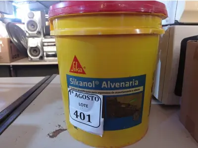 LOTE 401 - 02 BALDES DE SIKANOL ALVENARIA, ADITIVO PLASTIFICANTE PARA ARGAMASSA DE ASSENTAMENTO E REBOCO 18L. (NO ESTADO) ATENÇÃO! FAZER A VISITAÇÃO ANTES DE ARREMATAR, NÃO SABEMOS SE FUNCIONA. LEILÃO NÃO TEM GARANTIA E NEM DEVOLUÇÃO, SUJEITO A POSSÍVEIS AVARIAS VISÍVEIS/OCULTAS E/OU AUSÊNCIA DE COMPONENTES.