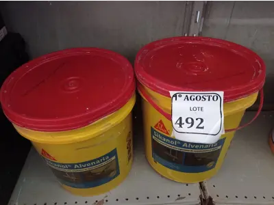 LOTE 492 - 02 BALDES DE SIKANOL ALVENARIA, ADITIVO PLASTIFICANTE PARA ARGAMASSA DE ASSENTAMENTO E REBOCO 18L. (NO ESTADO) ATENÇÃO! FAZER A VISITAÇÃO ANTES DE ARREMATAR, NÃO SABEMOS SE FUNCIONA. LEILÃO NÃO TEM GARANTIA E NEM DEVOLUÇÃO, SUJEITO A POSSÍVEIS AVARIAS VISÍVEIS/OCULTAS E/OU AUSÊNCIA DE COMPONENTES.