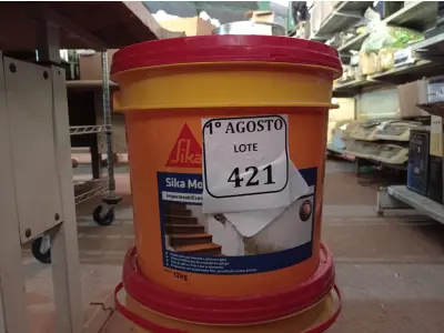 LOTE 421 - 02 BALDES DE SIKA MONOTOP-123 RODAPÉ IMPERMEABILIZANTE PARA TRATAMENTO DE UMIDADE ASCENDENTE 12KG. (NO ESTADO) ATENÇÃO! FAZER A VISITAÇÃO ANTES DE ARREMATAR, NÃO SABEMOS SE FUNCIONA. LEILÃO NÃO TEM GARANTIA E NEM DEVOLUÇÃO, SUJEITO A POSSÍVEIS AVARIAS VISÍVEIS/OCULTAS E/OU AUSÊNCIA DE COMPONENTES.