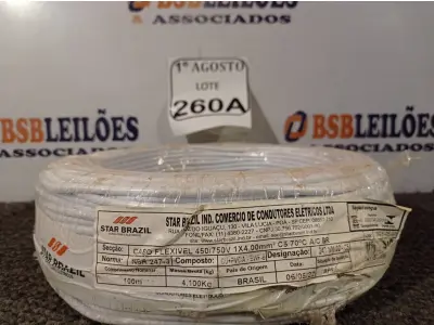 LOTE 260 - 01 ROLO DE CABO FLEXÍVEL 450/750VOLTS 1X4,00MM NA COR BRANCO. (NO ESTADO) ATENÇÃO! FAZER A VISITAÇÃO ANTES DE ARREMATAR, NÃO SABEMOS SE FUNCIONA. LEILÃO NÃO TEM GARANTIA E NEM DEVOLUÇÃO, SUJEITO A POSSÍVEIS AVARIAS VISÍVEIS/OCULTAS E/OU AUSÊNCIA DE COMPONENTES.