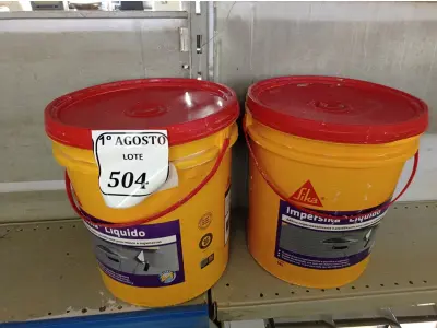 LOTE 504 - 02 BALDES IMPERSIKA LÍQUIDO. (NO ESTADO) ATENÇÃO! FAZER A VISITAÇÃO ANTES DE ARREMATAR, NÃO SABEMOS SE FUNCIONA. LEILÃO NÃO TEM GARANTIA E NEM DEVOLUÇÃO, SUJEITO A POSSÍVEIS AVARIAS VISÍVEIS/OCULTAS E/OU AUSÊNCIA DE COMPONENTES.