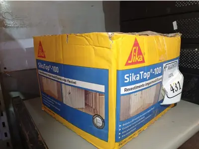 LOTE 431 - 01 CAIXA SIKA TOP 100 REVESTIMENTO IMPERMEABILIZANTE SEMI-FLEXIVEL 18KG. (NO ESTADO) ATENÇÃO! FAZER A VISITAÇÃO ANTES DE ARREMATAR, NÃO SABEMOS SE FUNCIONA. LEILÃO NÃO TEM GARANTIA E NEM DEVOLUÇÃO, SUJEITO A POSSÍVEIS AVARIAS VISÍVEIS/OCULTAS E/OU AUSÊNCIA DE COMPONENTES.