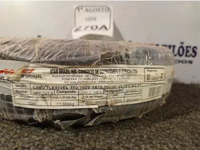 LOTE 270 - 01 ROLO DE CABO FLEXÍVEL 450/750VOLTS 1X10MM NA COR PRETA. (NO ESTADO) ATENÇÃO! FAZER A VISITAÇÃO ANTES DE ARREMATAR, NÃO SABEMOS SE FUNCIONA. LEILÃO NÃO TEM GARANTIA E NEM DEVOLUÇÃO, SUJEITO A POSSÍVEIS AVARIAS VISÍVEIS/OCULTAS E/OU AUSÊNCIA DE COMPONENTES.